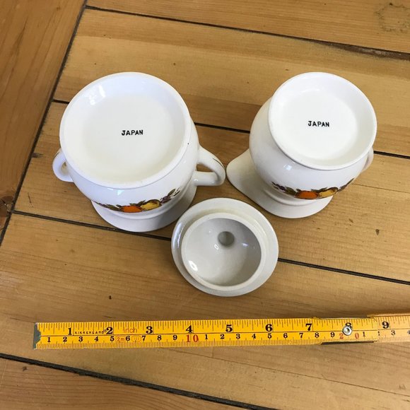 Creamer & Sugar Bowl with Lid Set Vintage Ceramic Made in Japan Fruit Design - Picture 6 of 6